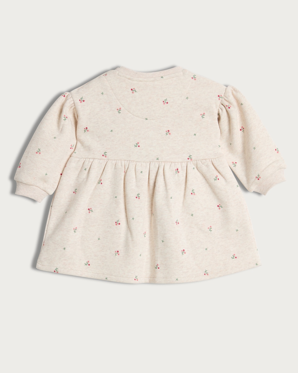 image 1 of F&F Baby Cotton Rich Floral Print Reindeer Pocket Dress in Stone