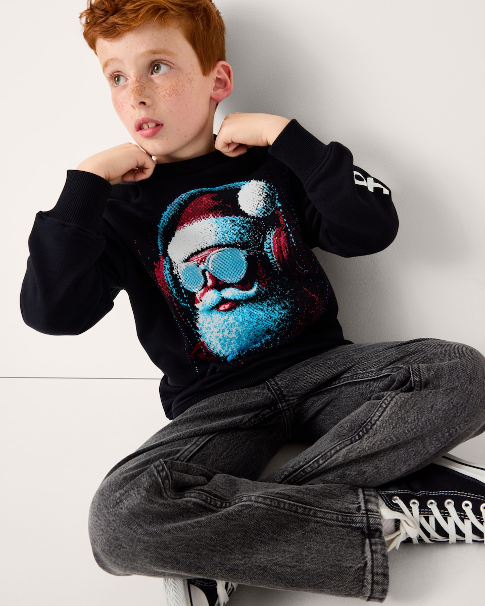 image 1 of Christmas Boys Cotton Rich Santa Sweatshirt in Black