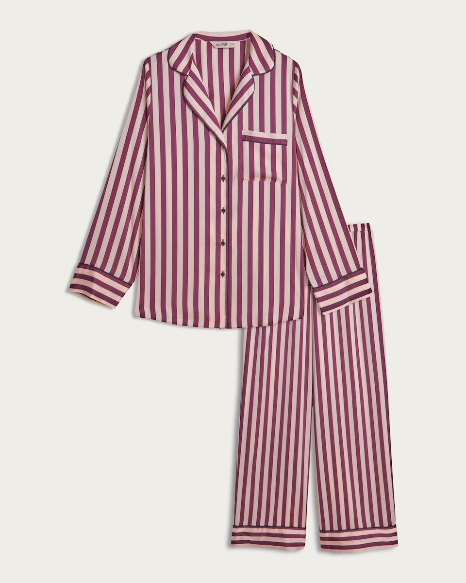 image 1 of F&F CoolEase™ Stripe Print Shirt and Trousers Pyjamas in Cream