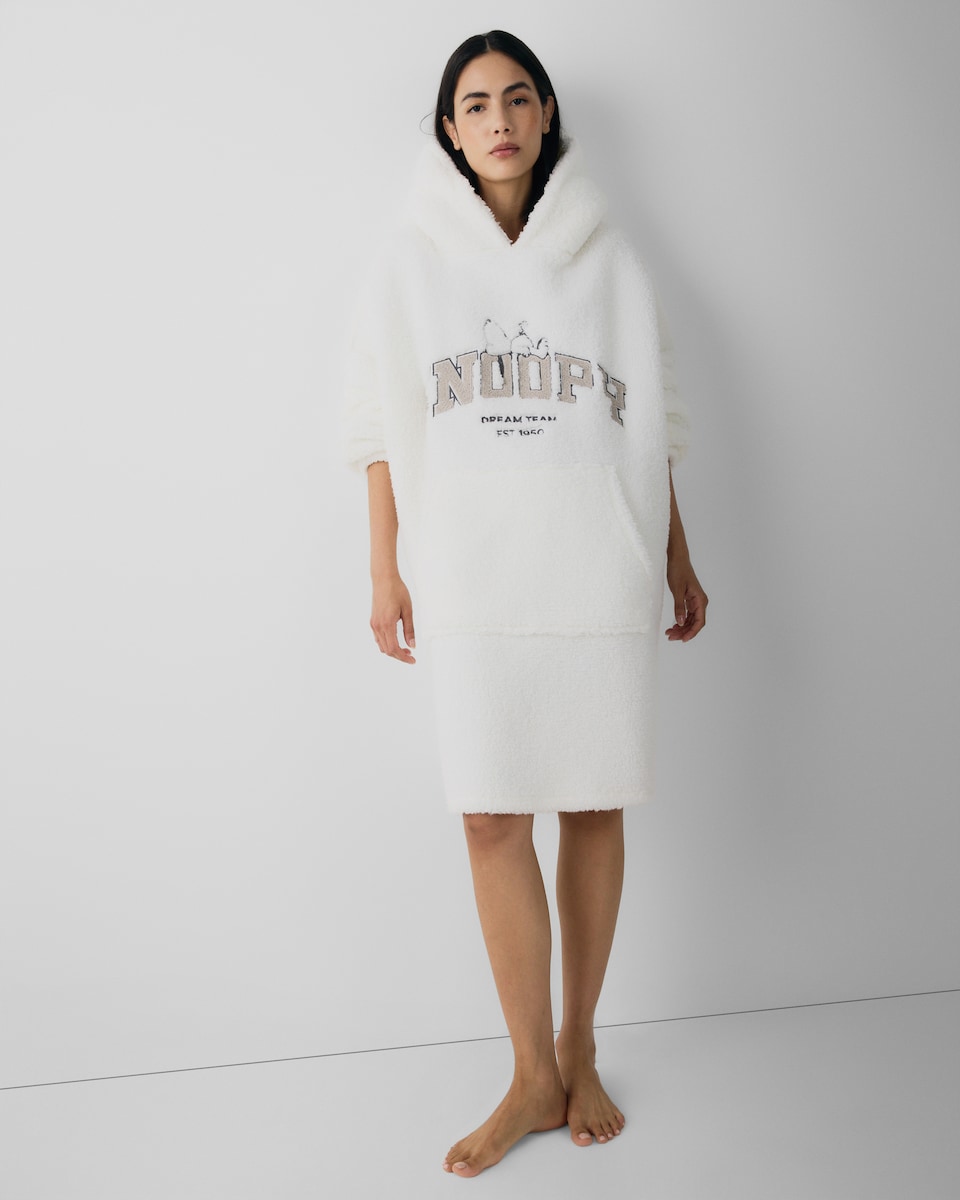 image 1 of Snoopy Fleece Pyjama Hoodie in Cream