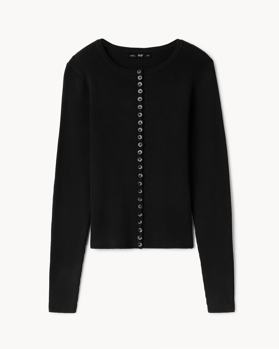 image 1 of F&F Ribbed Button Up Cardigan in Black