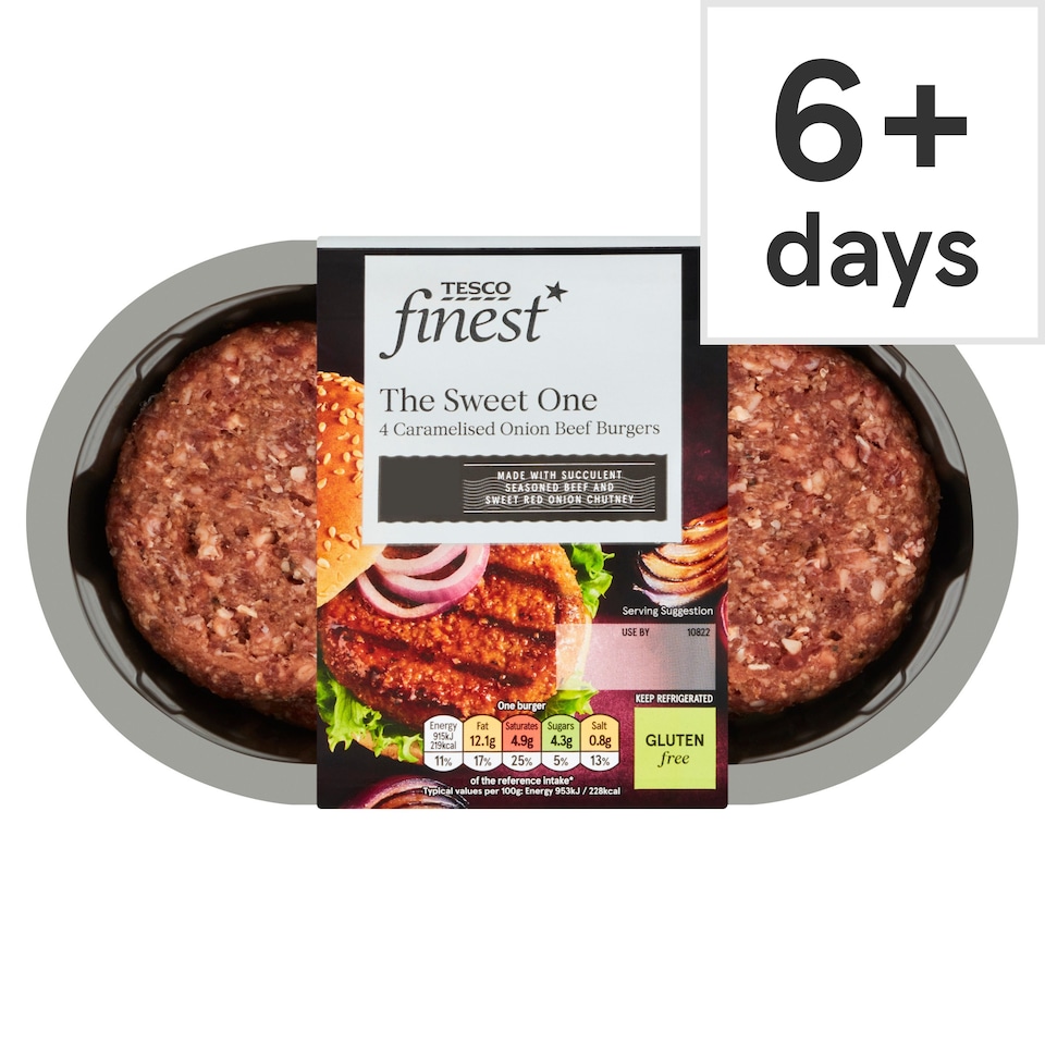 Tesco Finest 4 Caramelised Onion Burger 454G Tesco Groceries