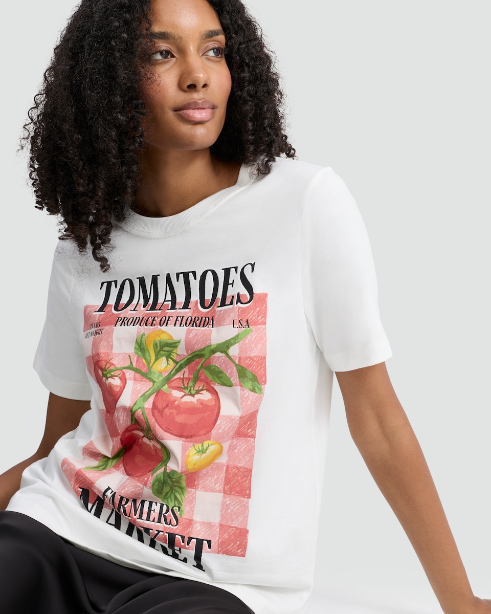 image 1 of F&F Pure Cotton Farmers Market Tomatoes Slogan T-Shirt in White