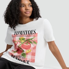 F&F Pure Cotton Farmers Market Tomatoes Slogan T-Shirt in White