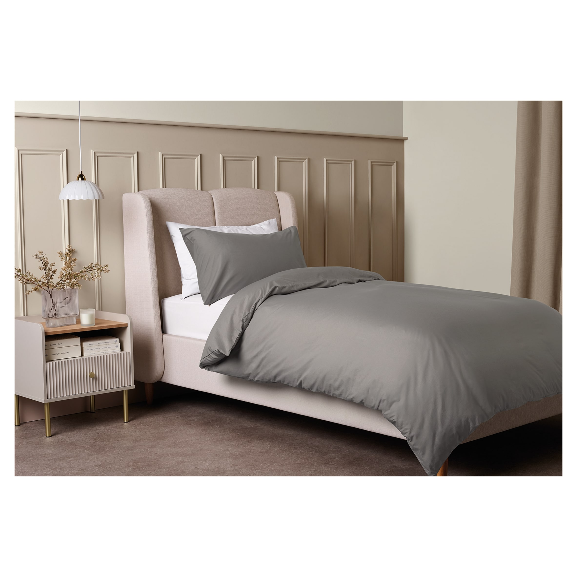 F&F Home Grey Cotton Cooling Duvet Set Single