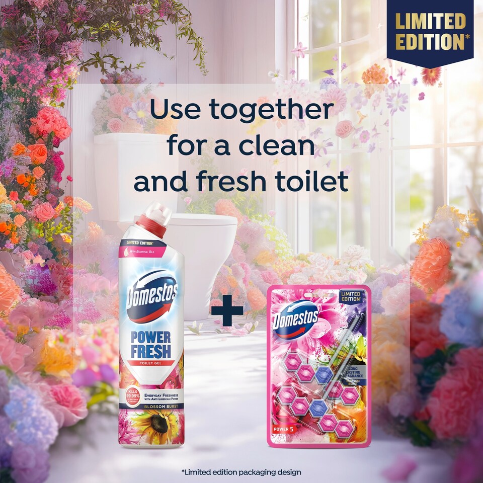image 1 of Domestos Power Fresh Toilet Gel Blossom Burst Limited Edition 750ml 