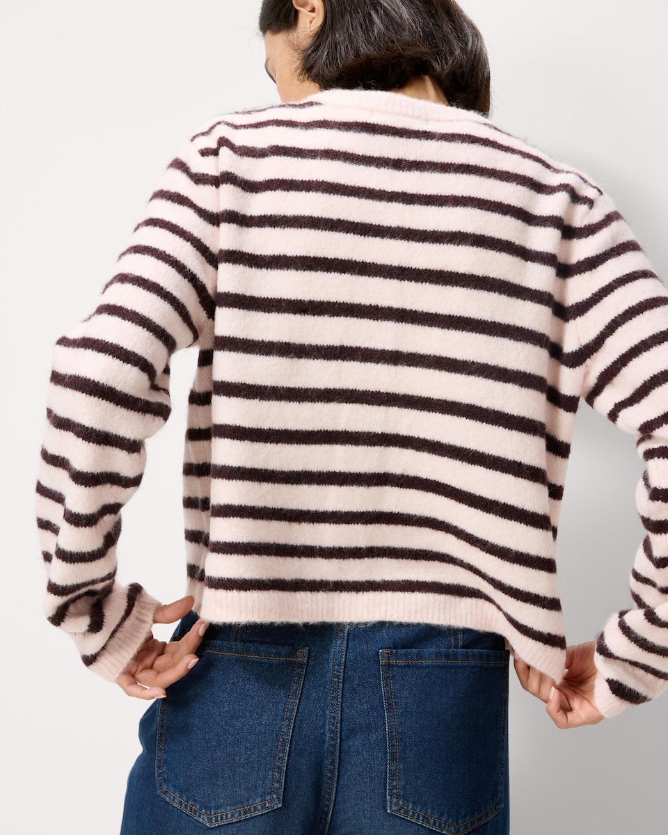image 1 of F&F Striped Button Up Cardigan in Multi Pink