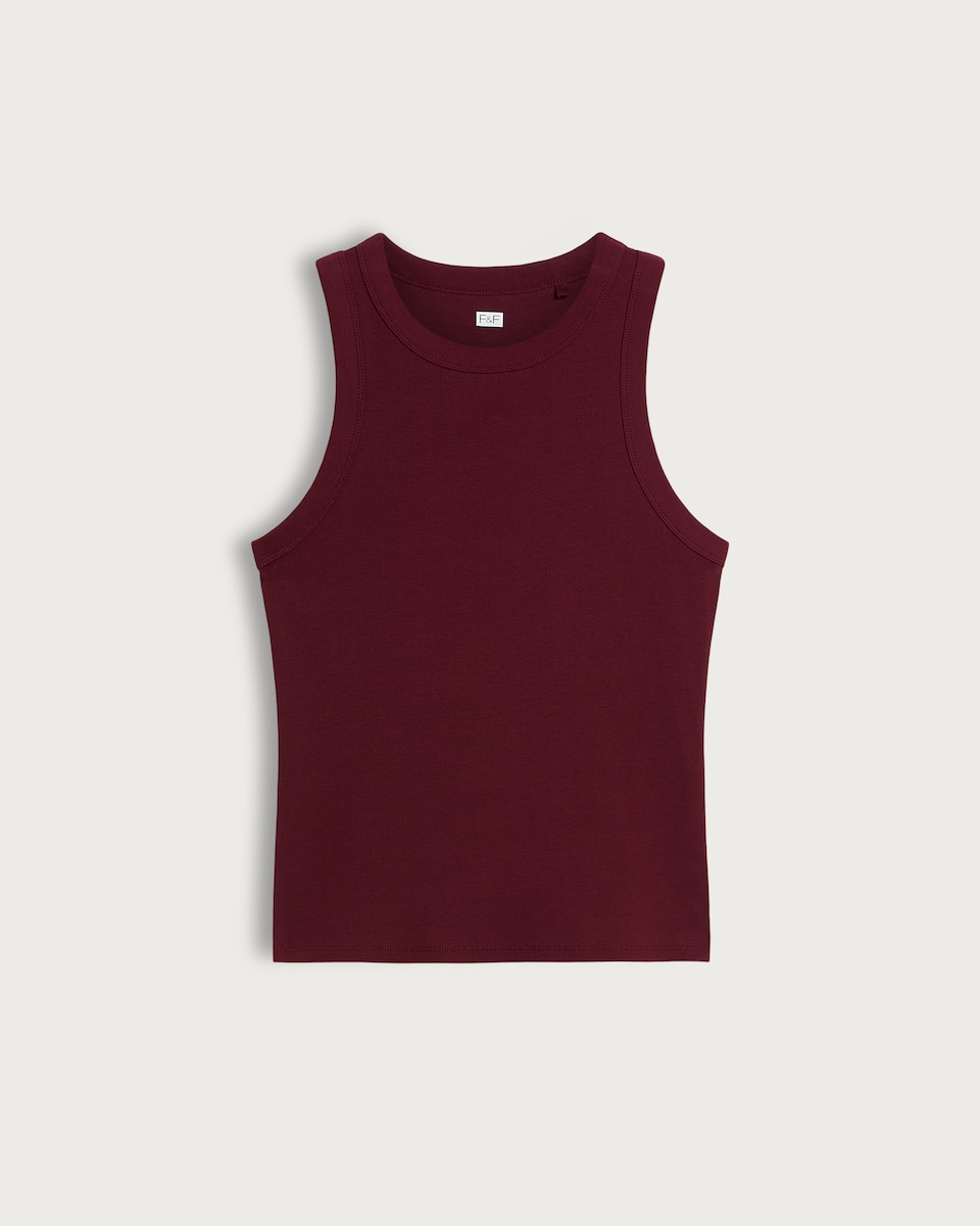 image 1 of F&F Cotton Rich Ribbed Racer Vest in Burgundy