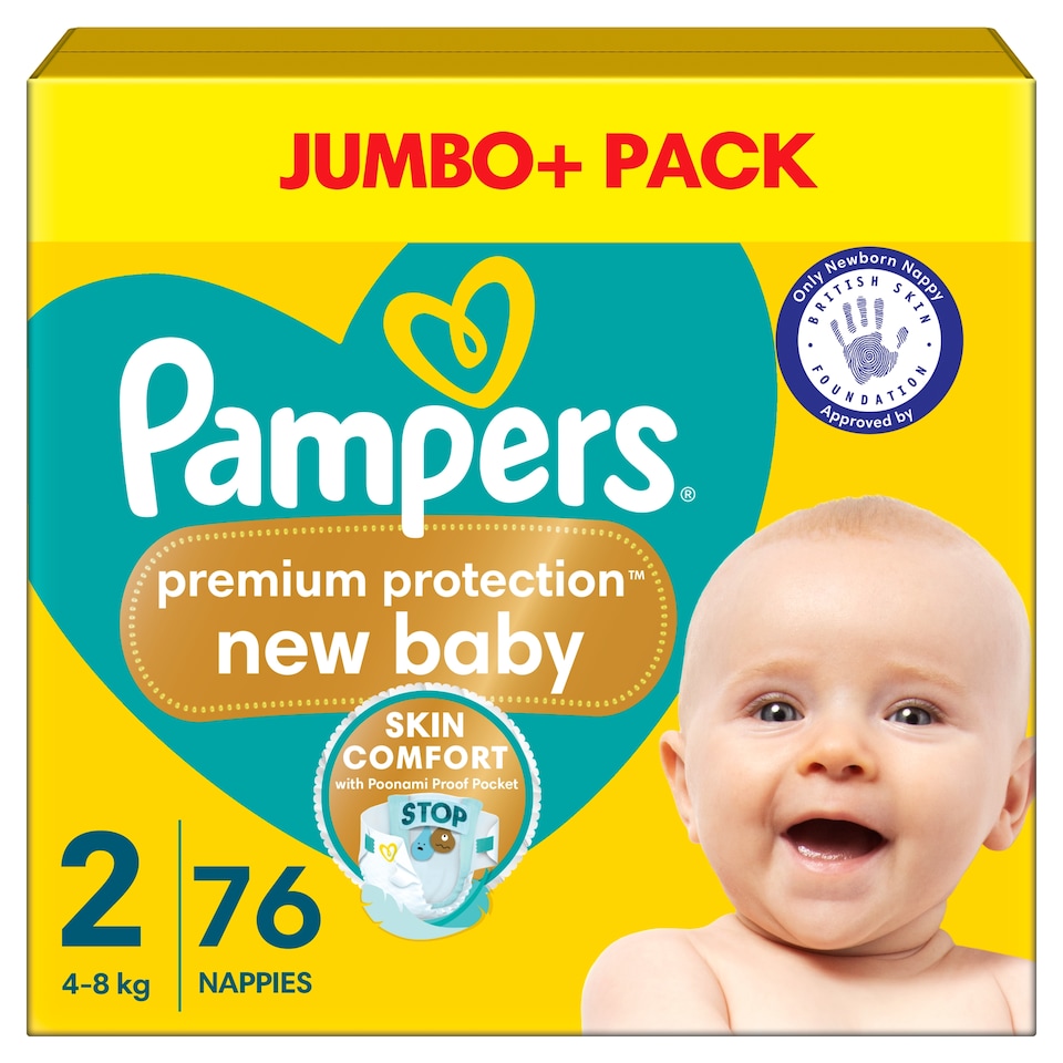 image 1 of Pampers New Baby Size 2 76 Nappies Jumbo+ Pack
