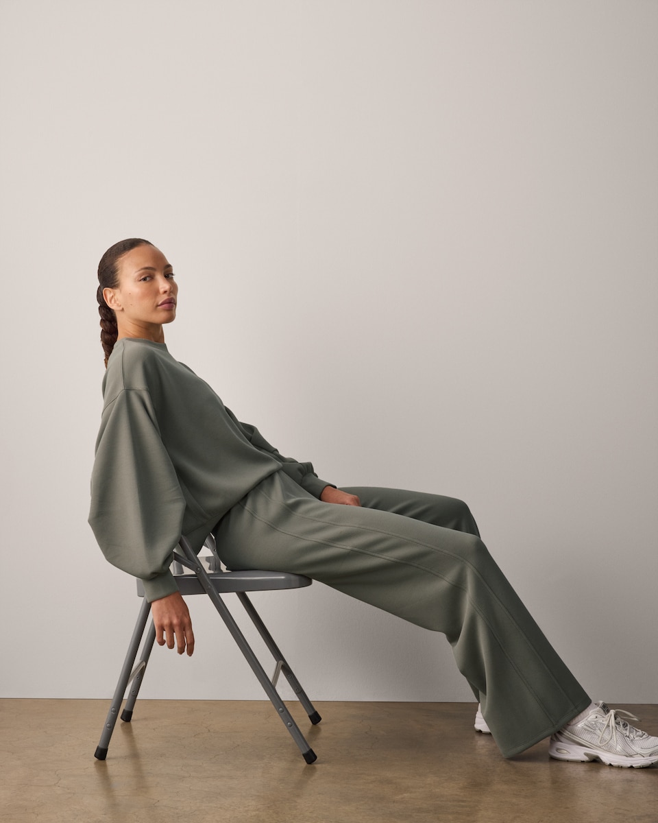 image 1 of F&F Active Pleated Sleeves Sweatshirt in Khaki