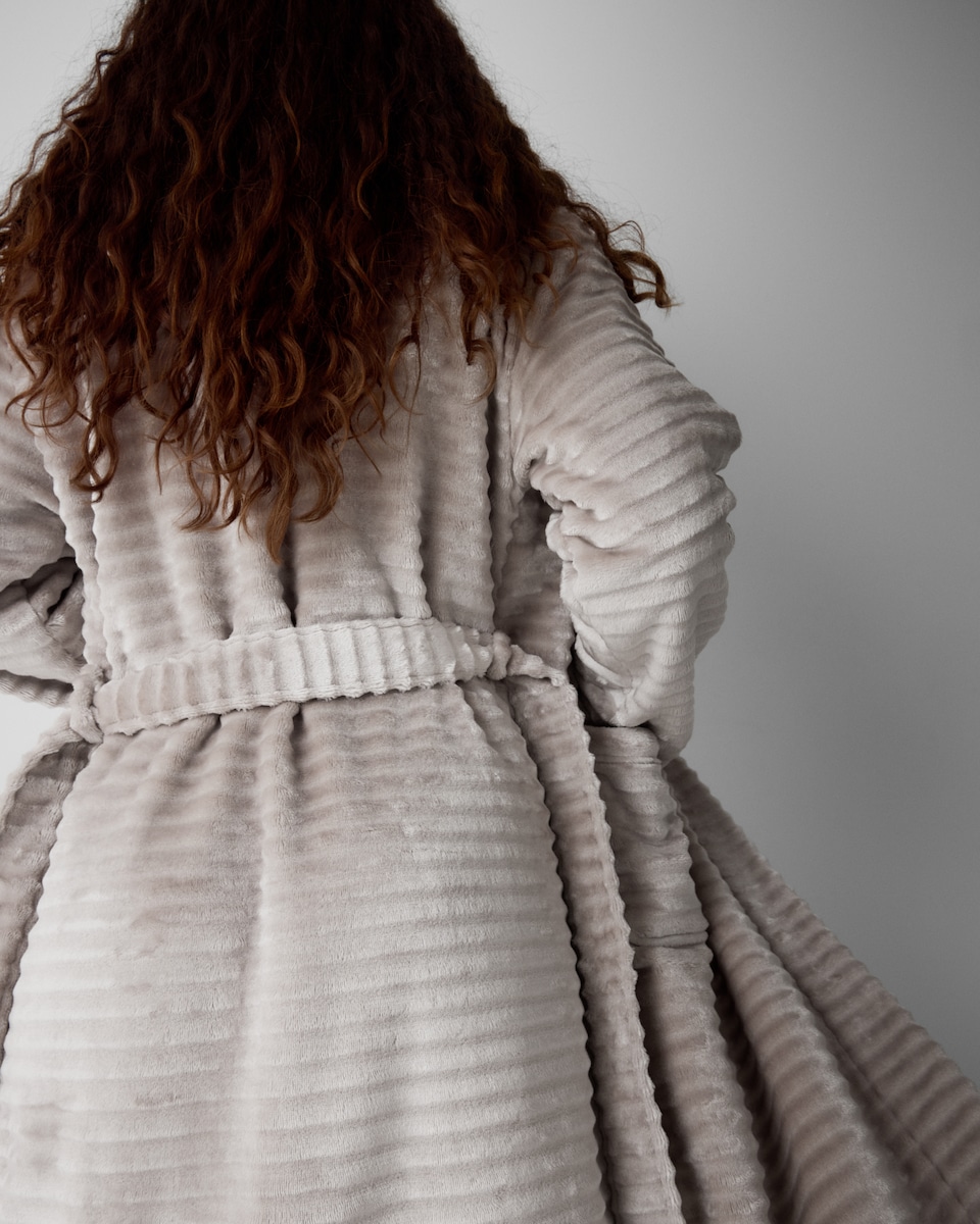 image 1 of F&F Textured Fleece Belted Dressing Gown in Mink