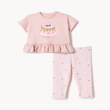 F&F Baby 2-Piece Cotton Rich Cake Set in Pink