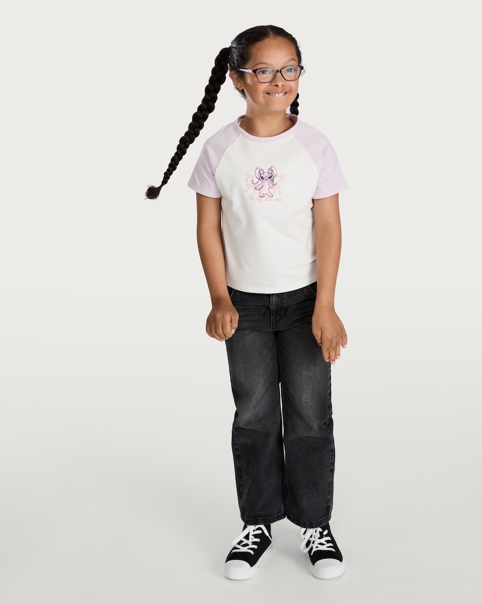 image 1 of Disney Lilo and Stitch Cotton Rich Angel Short Sleeved T-Shirt in White
