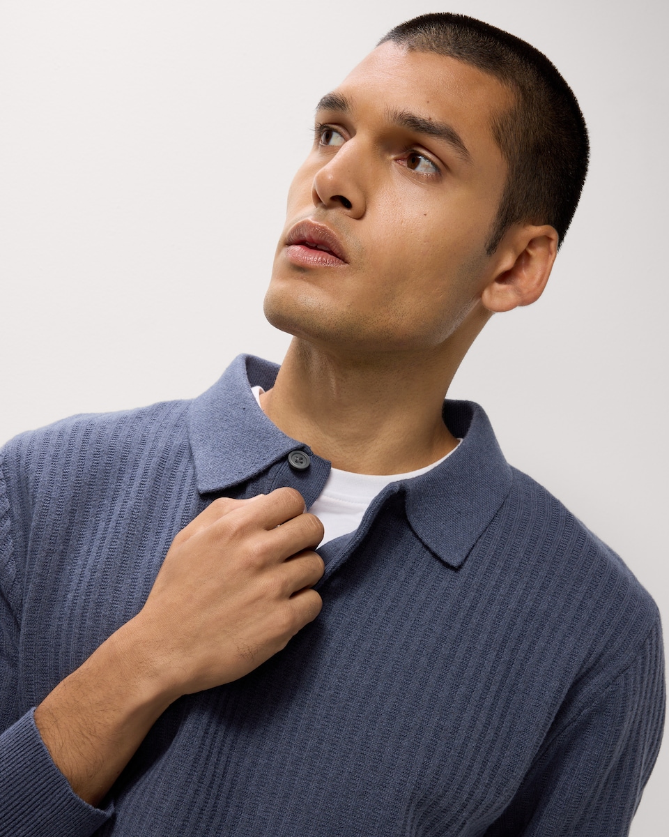 image 1 of F&F Ladder Stitch Knitted Polo Shirt in Blue