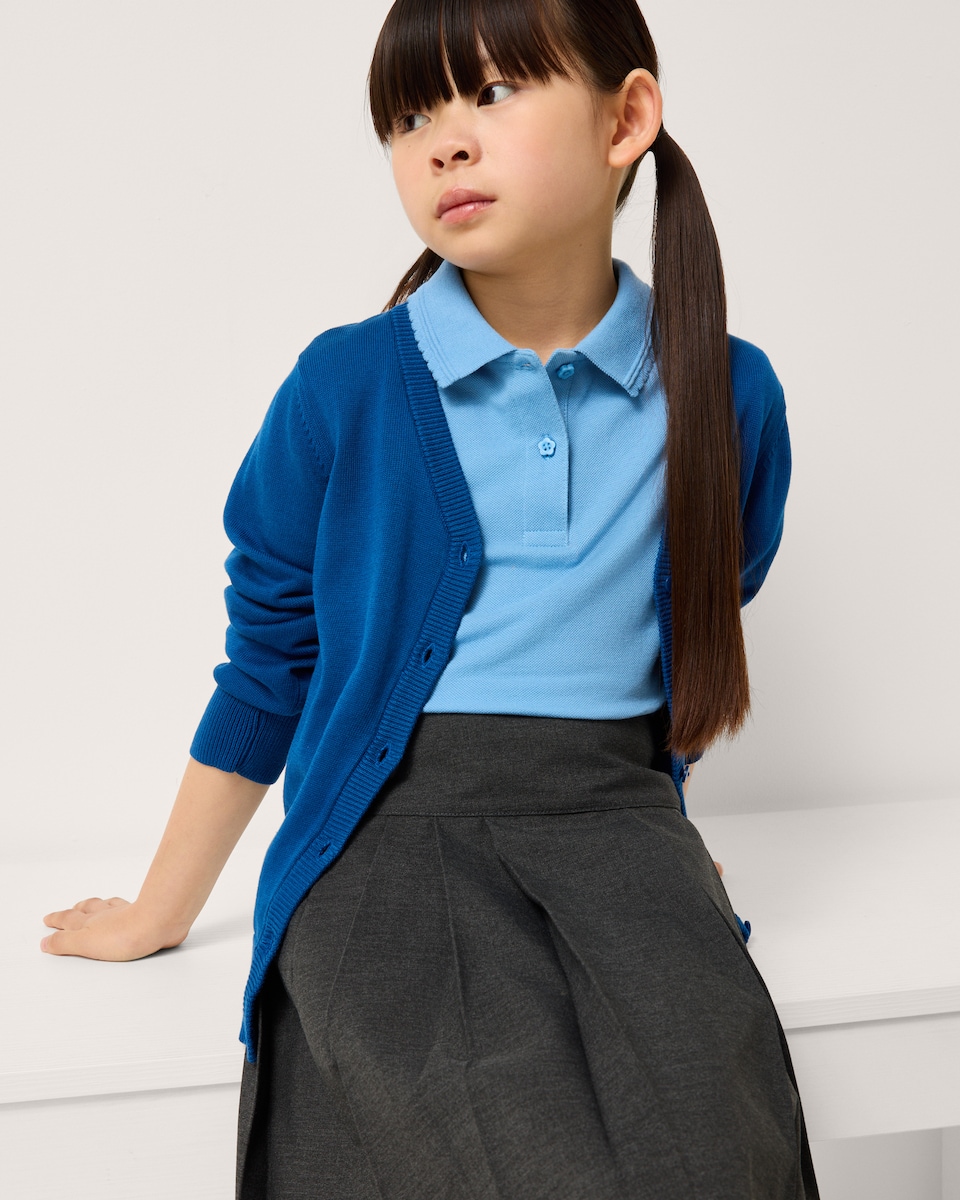 image 1 of F&F School Girls 3-Pack Pure Cotton Regular Fit Polo Shirts in Blue