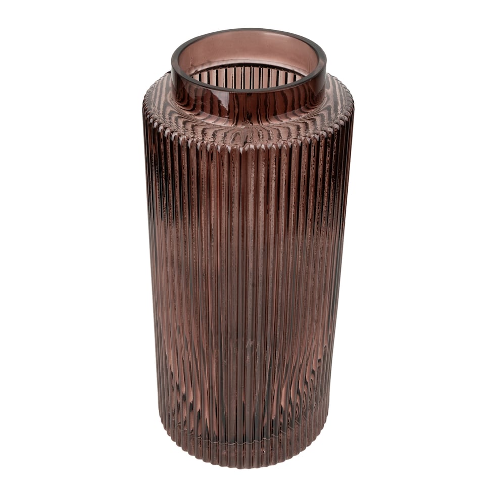 Candlelight Crimson Ribbed Vase