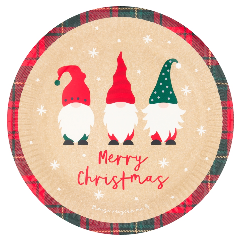 Tesco Santa Gnome Christmas Plates 23cm 10 Pack