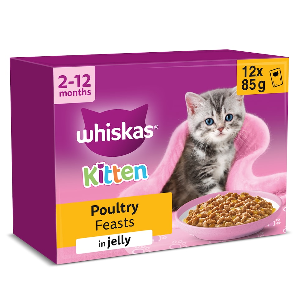image 1 of Whiskas Kitten Cat Food Pouches Poultry Feasts In Jelly 12x85g