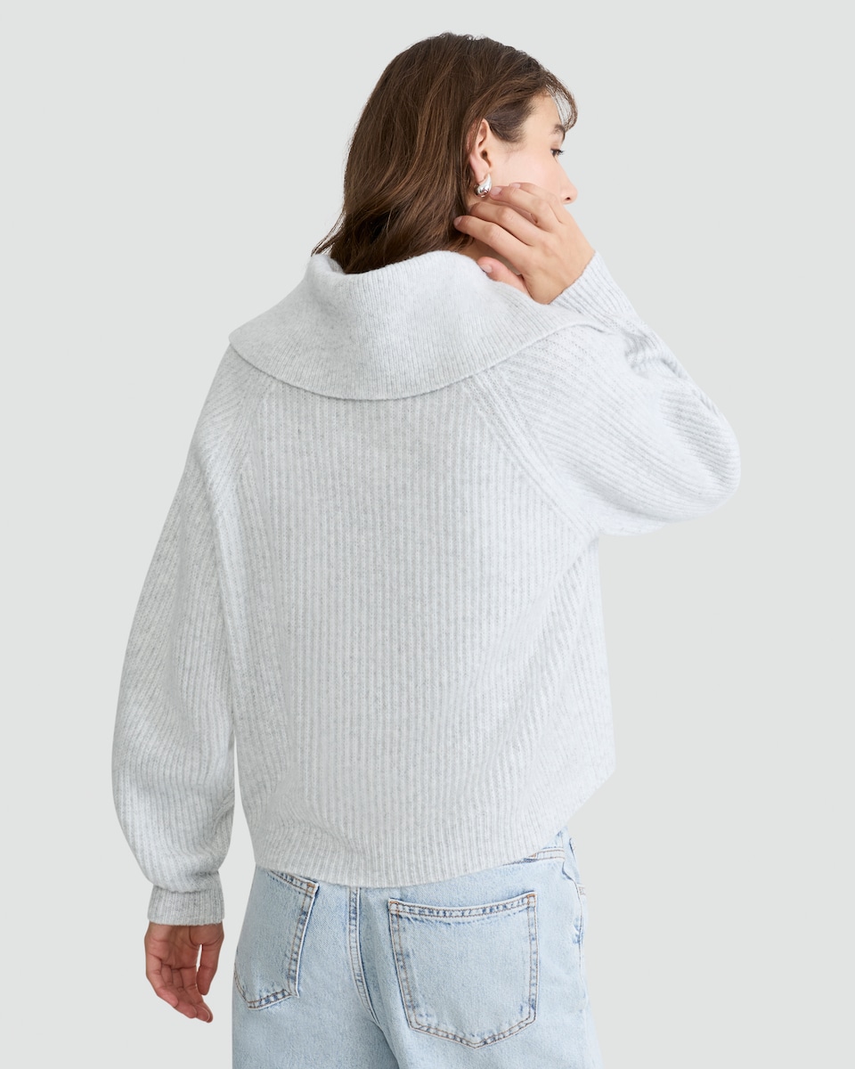 image 1 of F&F Ribbed Knit Button Collar Jumper with Wool in Grey