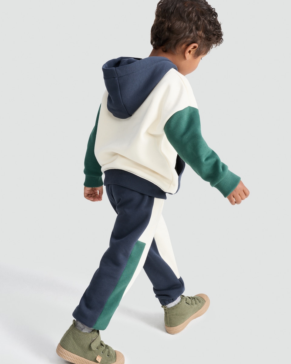 image 1 of F&F Boys 2-Piece Cotton Rich Colour Block Hoodie and Joggers Set in Cream