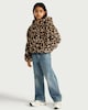 image 1 of F&F Girls Faux Fur Leopard Print Jacket in Multi Brown