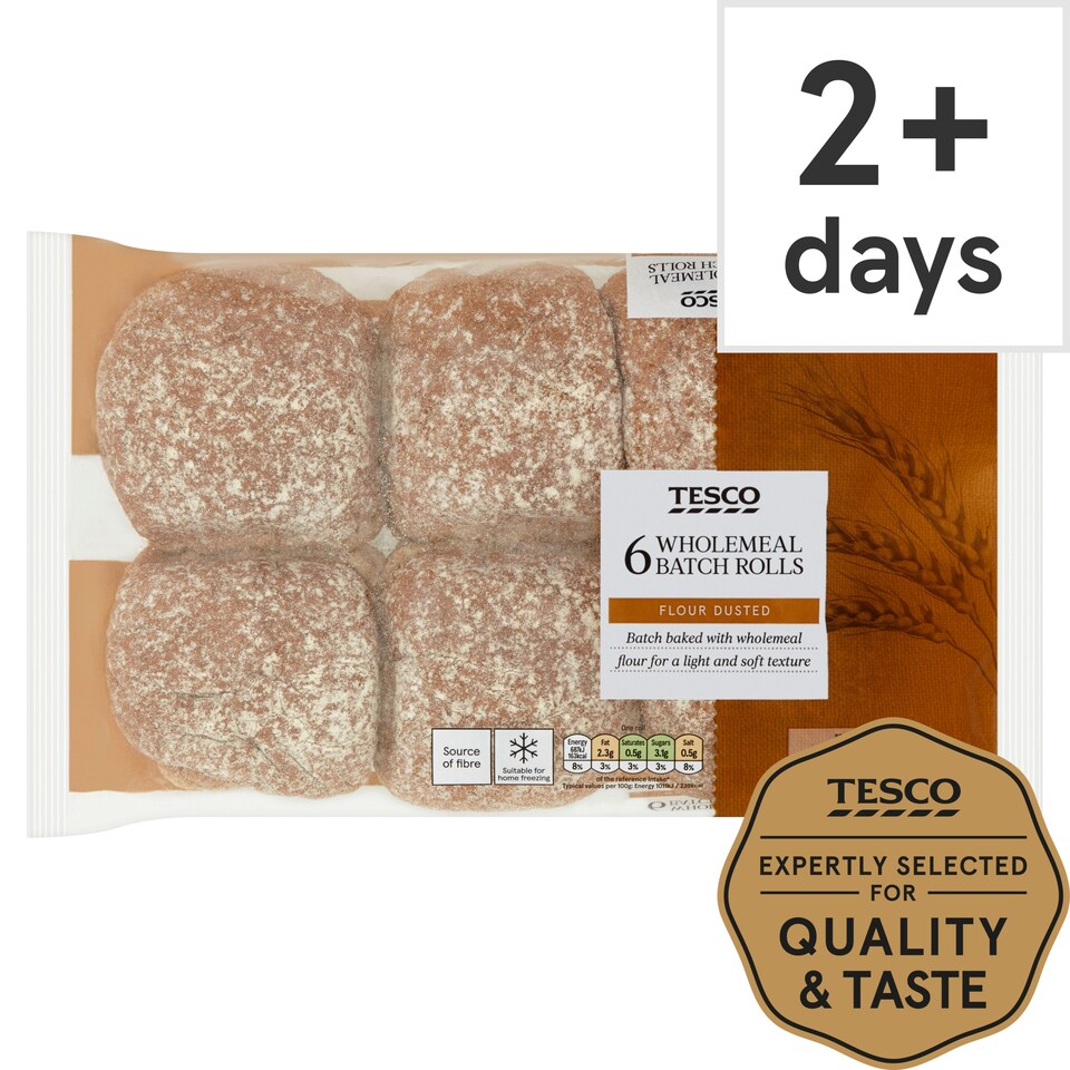Tesco Wholemeal Batch Rolls 6 Pack