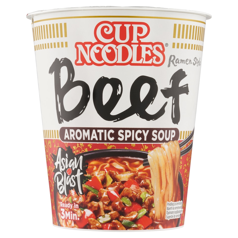Obrázek 1 pro produkt Cup Noodles Instantní nudlová polévka s hovězí příchutí v asijském stylu pikantní 64g