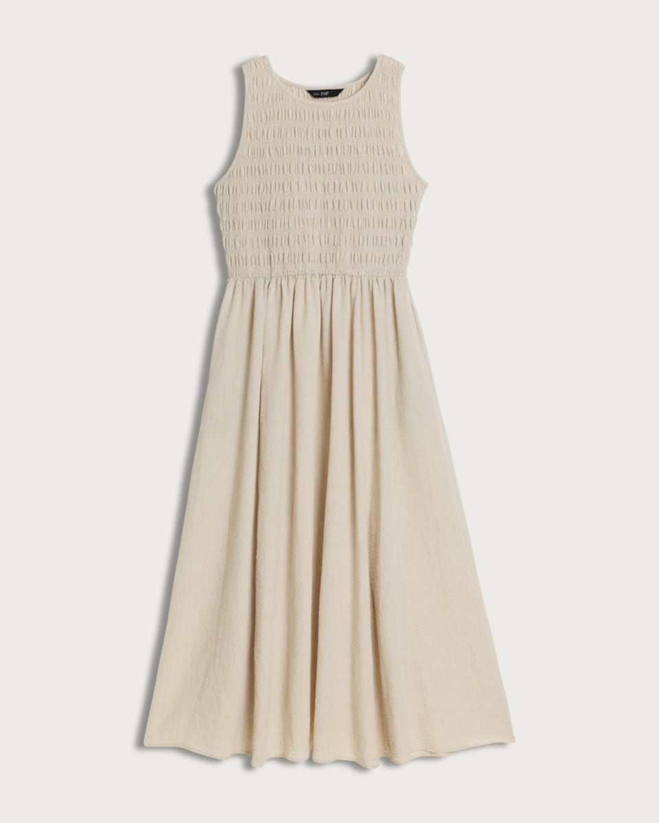 F&F Shirred Sleeveless Midi Dress in Neutral