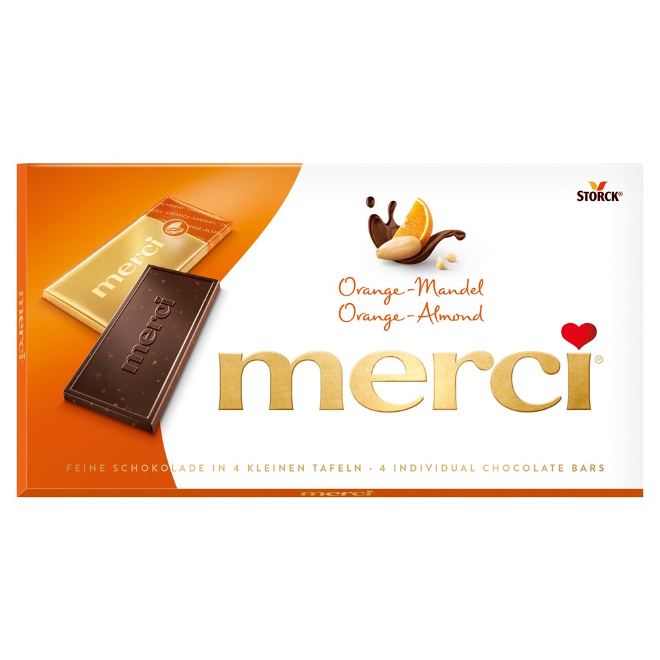 merci horká čokoláda s kúskami mandlí a pomarančovou šťavou 100 g