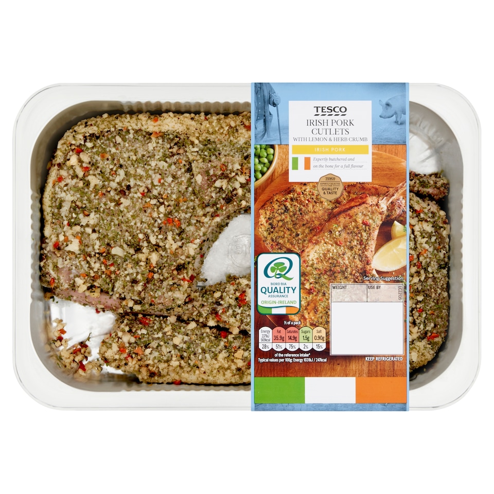 Tesco Irish Pork Cutlets with Lemon and Herb Crumb 600g 