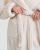 image 2 of F&F Fleece Cable Knit Hooded Dressing Gown in Cream