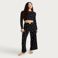 F&F Snit Textured Cherry Print Button Top and Bottoms Pyjama Set in Multi Black