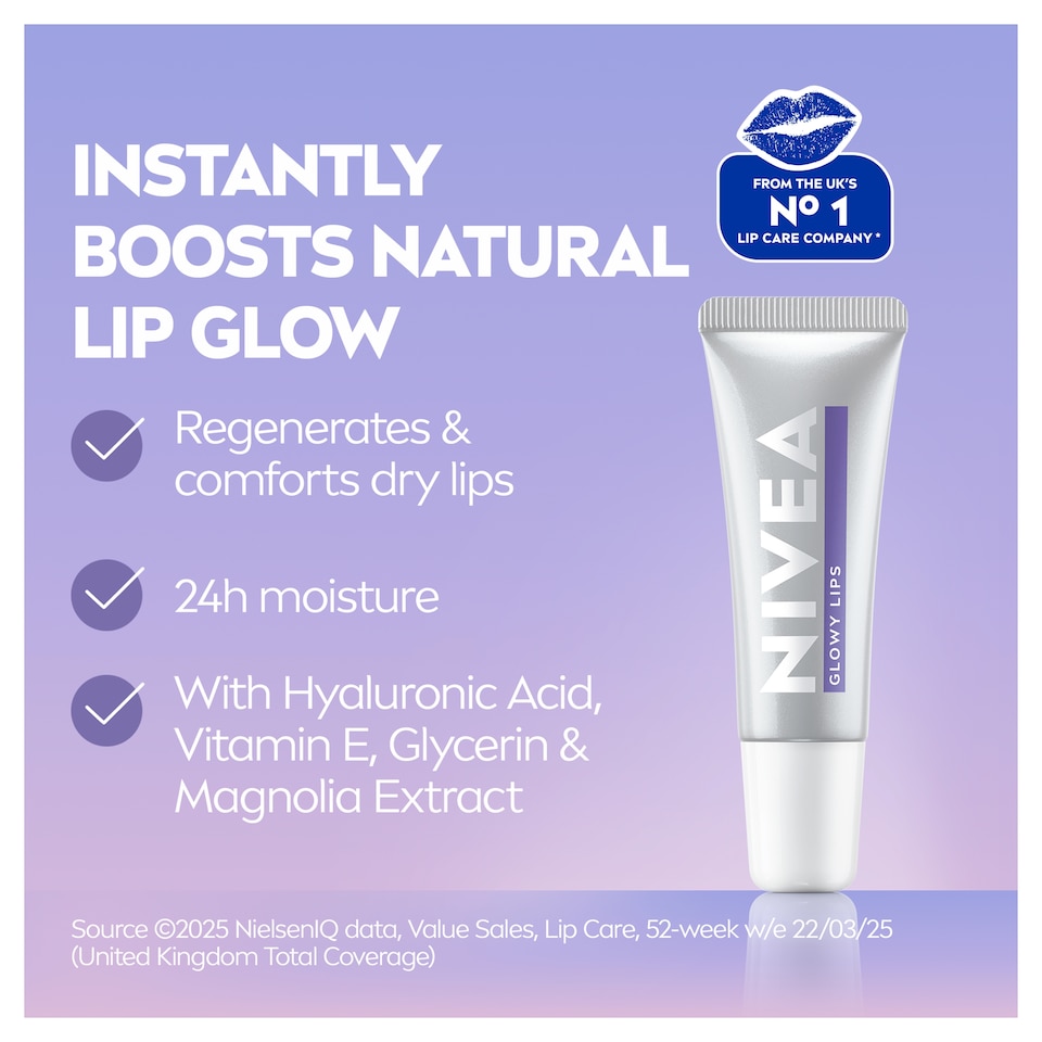 image 1 of NIVEA Glowy Lip Balm Tube Original 24h with Hyaluronic Acid 10ml
