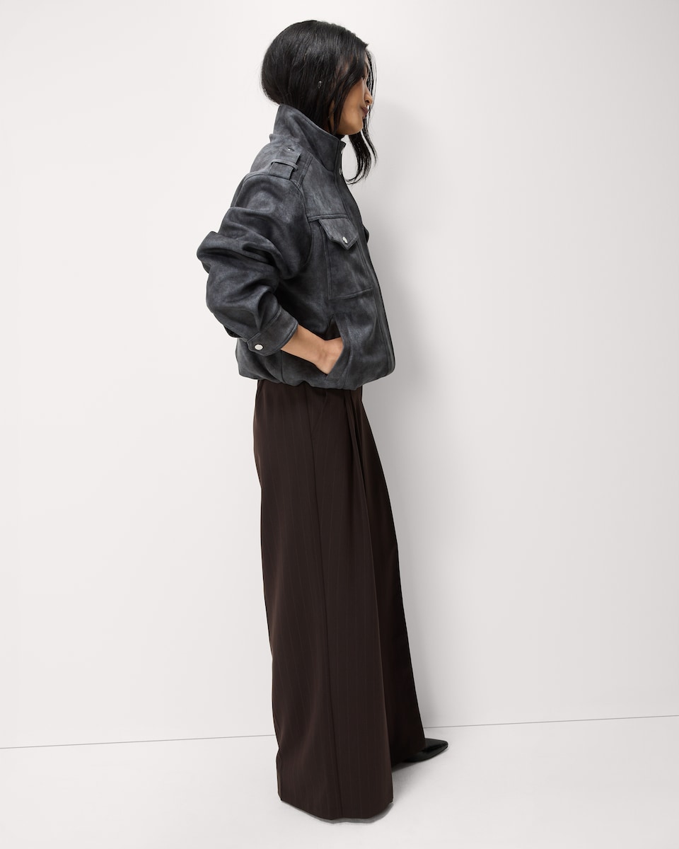 image 1 of F&F Faux Suede Funnel Neck Jacket in Grey