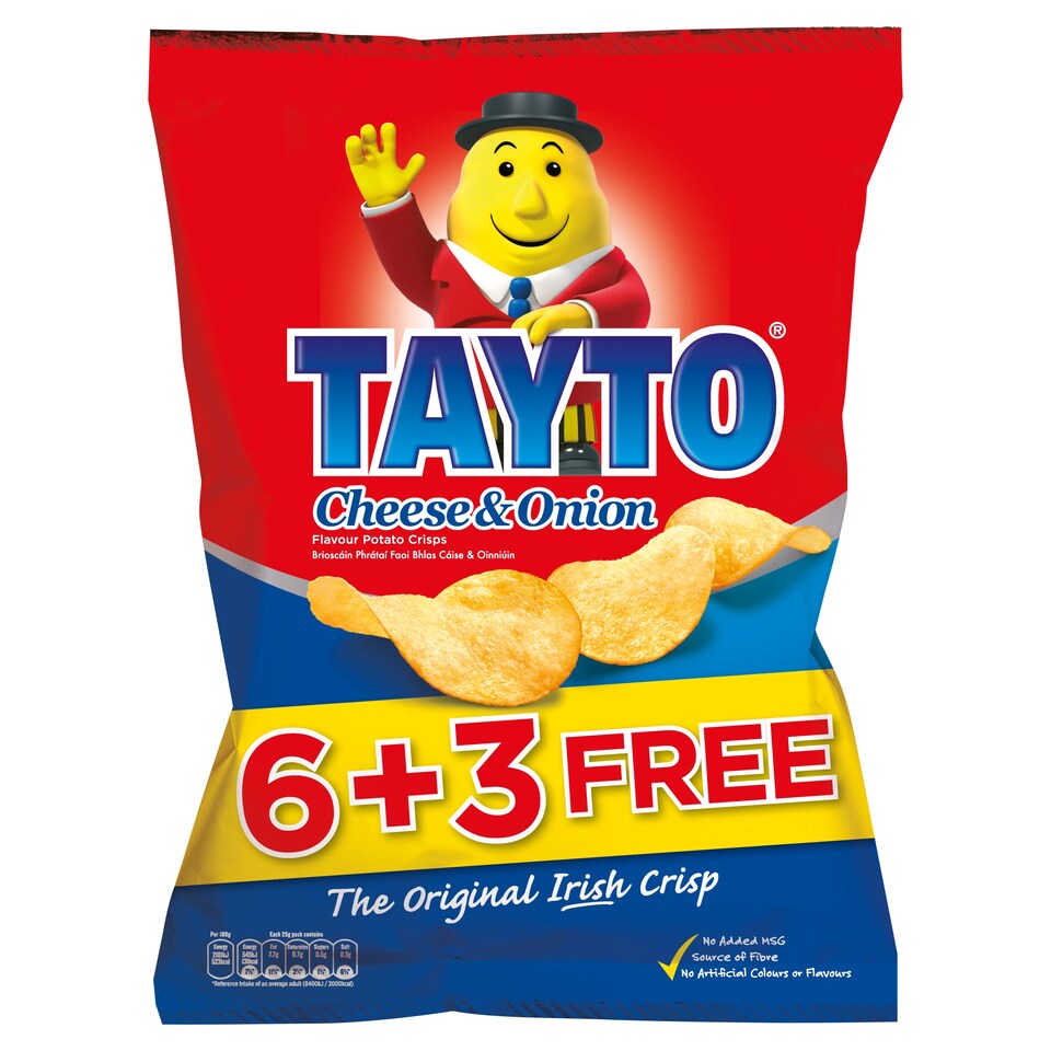 TAYTO CHEESE AND ONION FLAVOURED POTATO CRISPS 9 X 25G