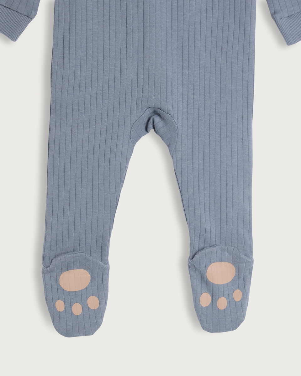 image 1 of F&F Baby 2-Pack Cotton Rich Bear Print Sleepsuits in Blue