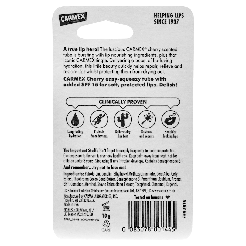 image 1 of Carmex Cherry Lip Balm Tube 10G