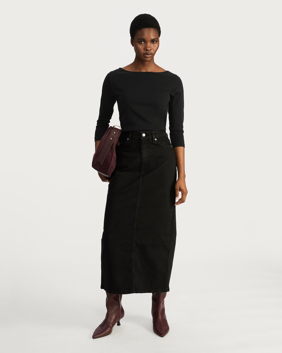 image 1 of F&F Ribbed Boat Neck Top in Black