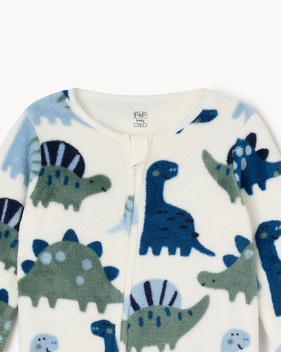 image 1 of F&F Baby Dinosaur Print Fleece Sleepsuit in Blue
