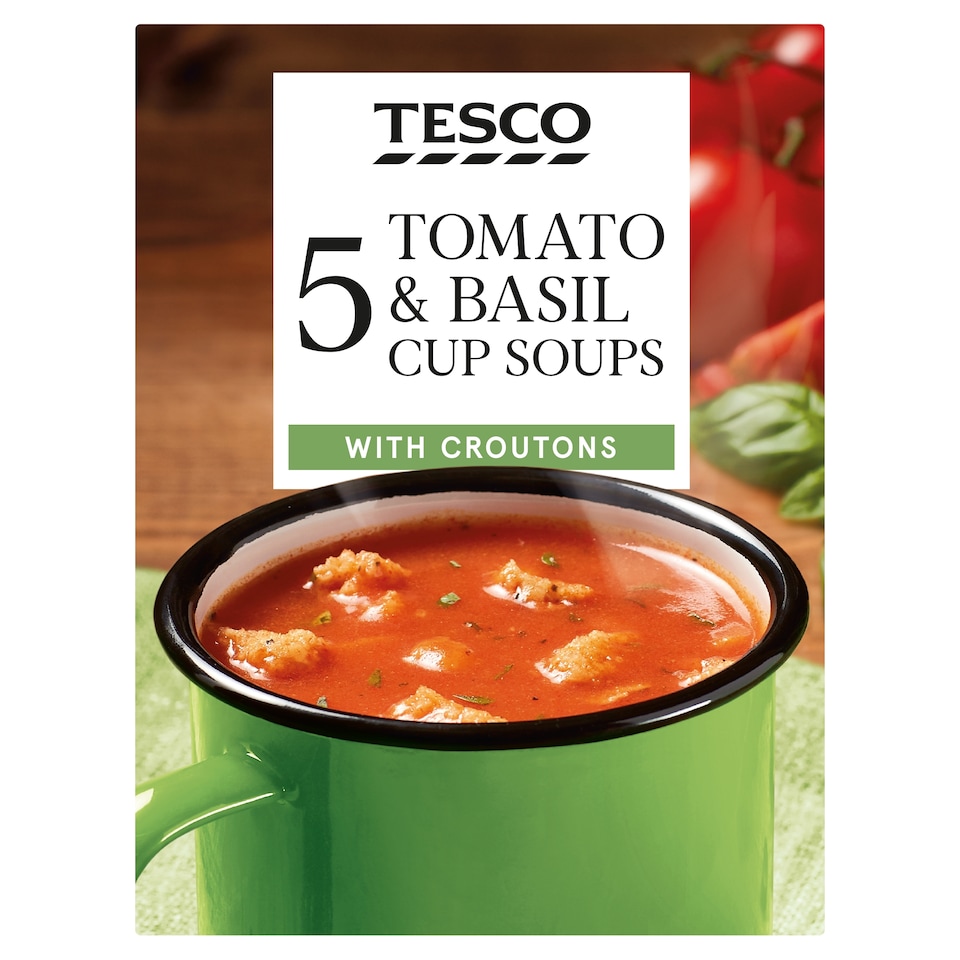 Tesco Tomato & Basil Cup Soup with Croutons 5 x 24g (120g)