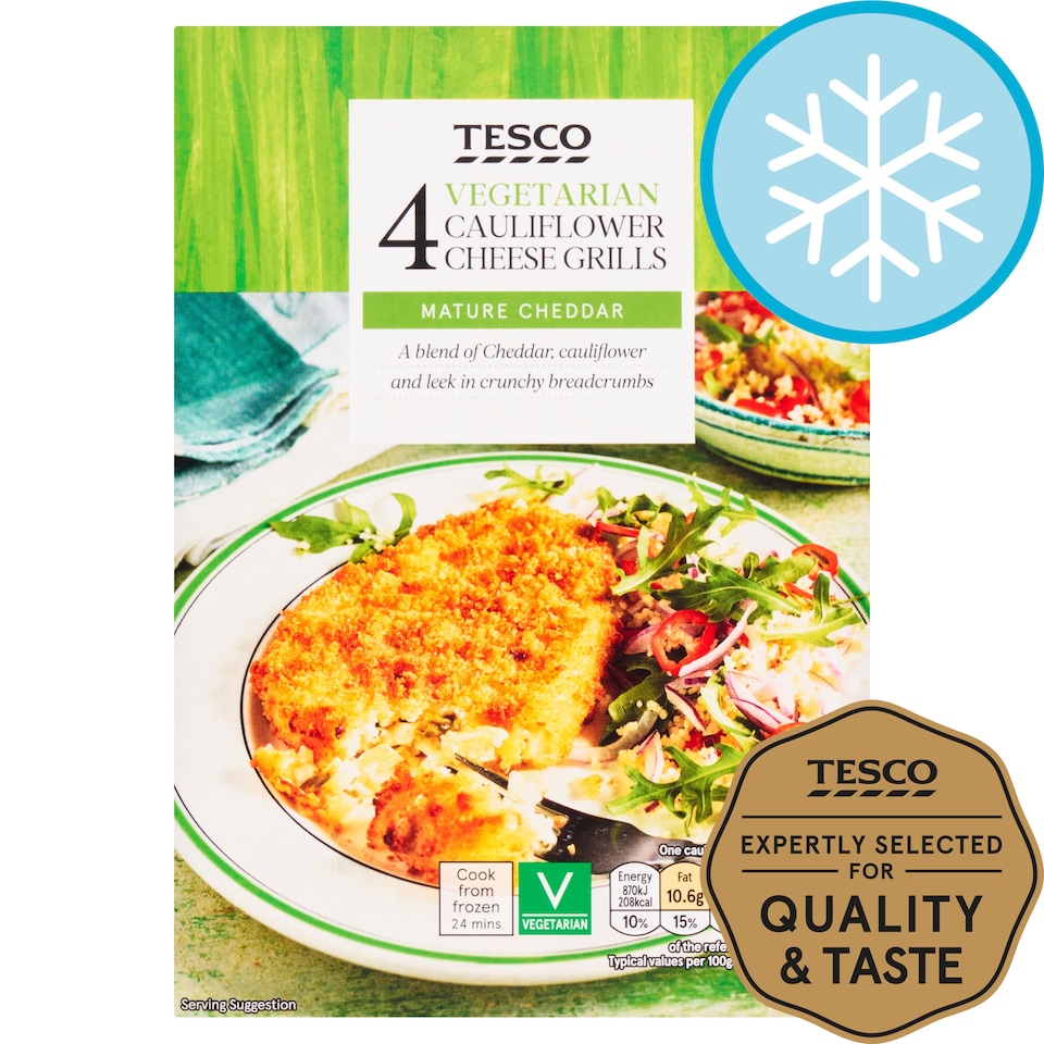 TESCO 4 Vegetarian Cauliflower Cheese Grills 397G