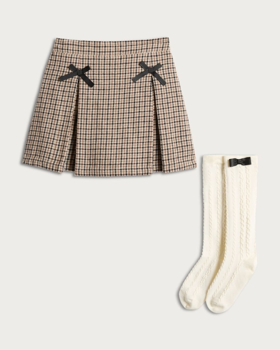 image 1 of F&F x Samantha Faiers Check Print Skort and Cable Knit Socks in Multi
