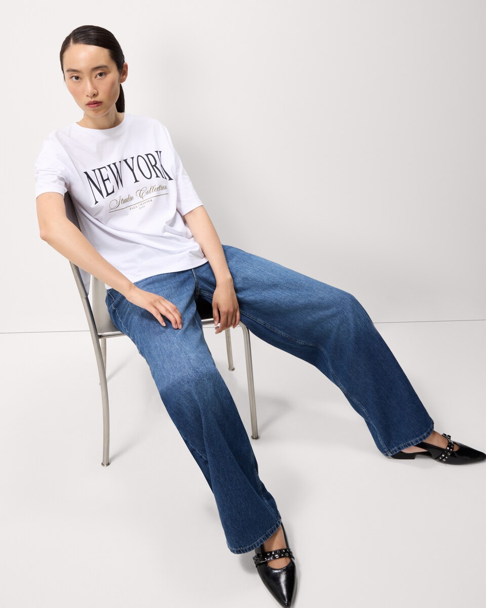 image 1 of F&F Pure Cotton Slogan T-Shirt in White