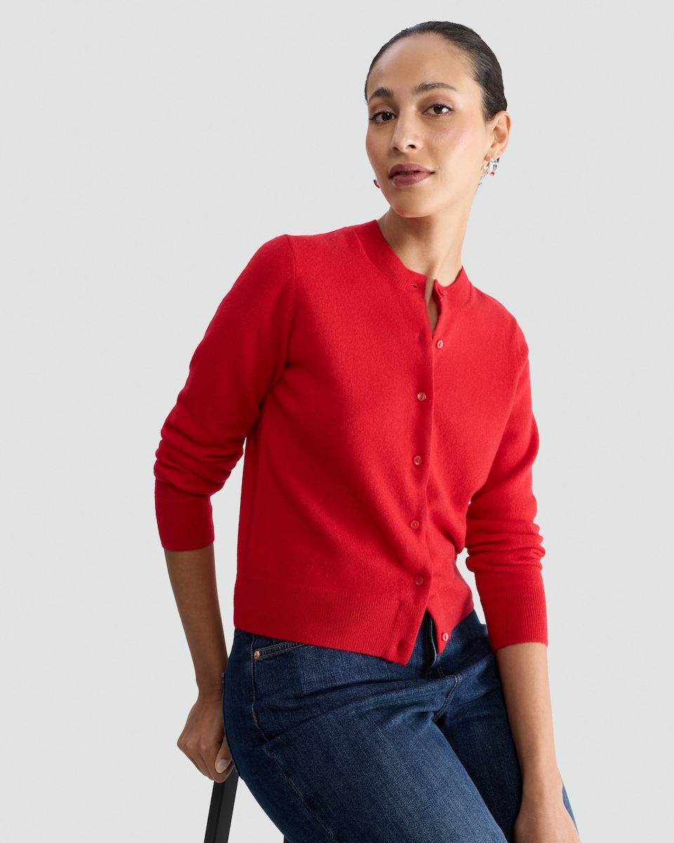 image 1 of F&F Premium Pure Cashmere Button Up Cardigan in Red