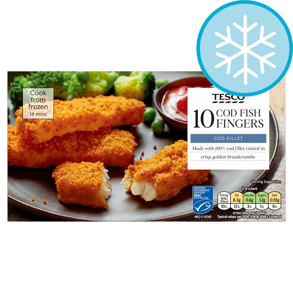 Tesco Cod Fish Fingers 10 Pack 300G