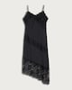 image 4 of F&F Satin Lace Trim Asymmetric Hem Midi Slip Dress in Black