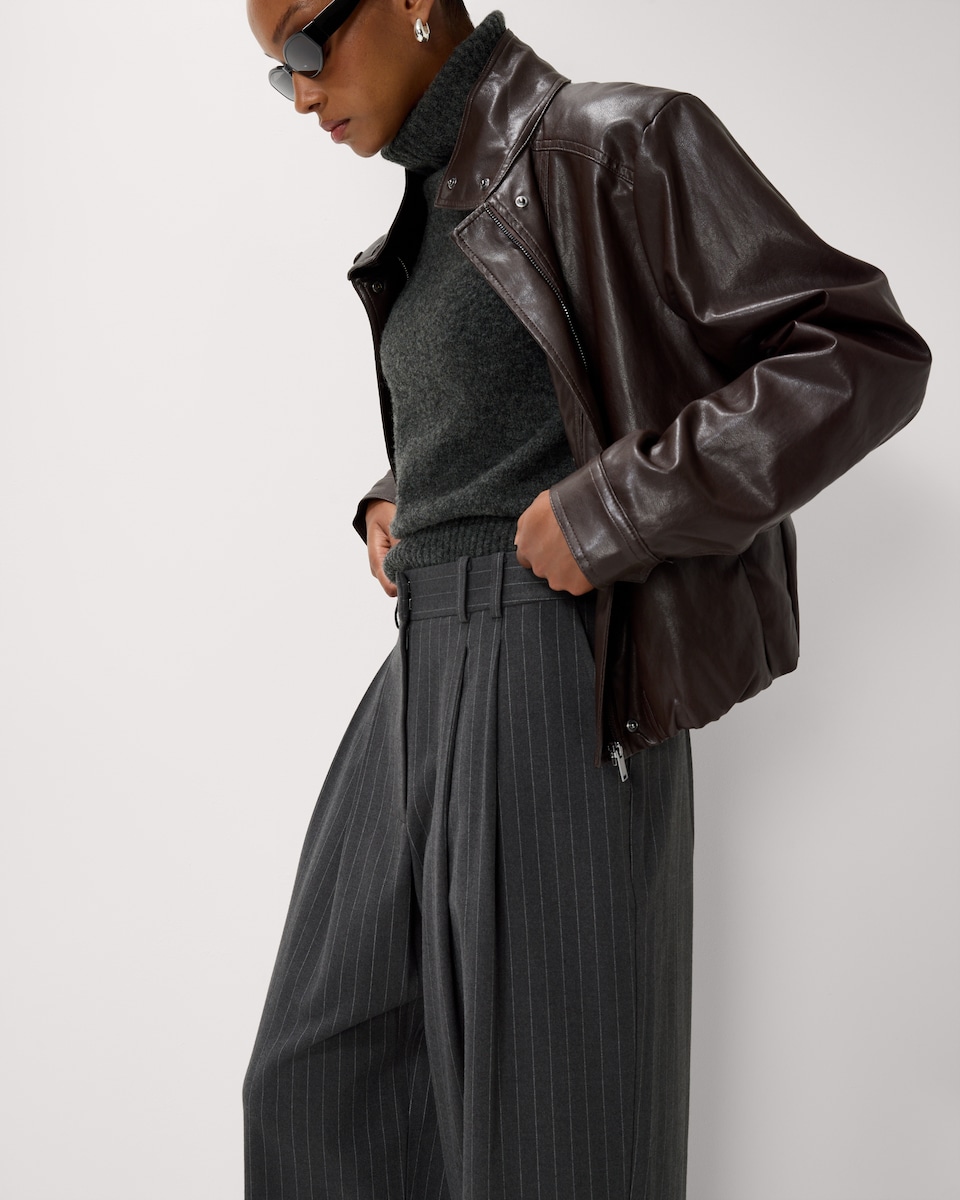 image 1 of F&F Pleated Pinstripe Wide Leg Trousers in Grey