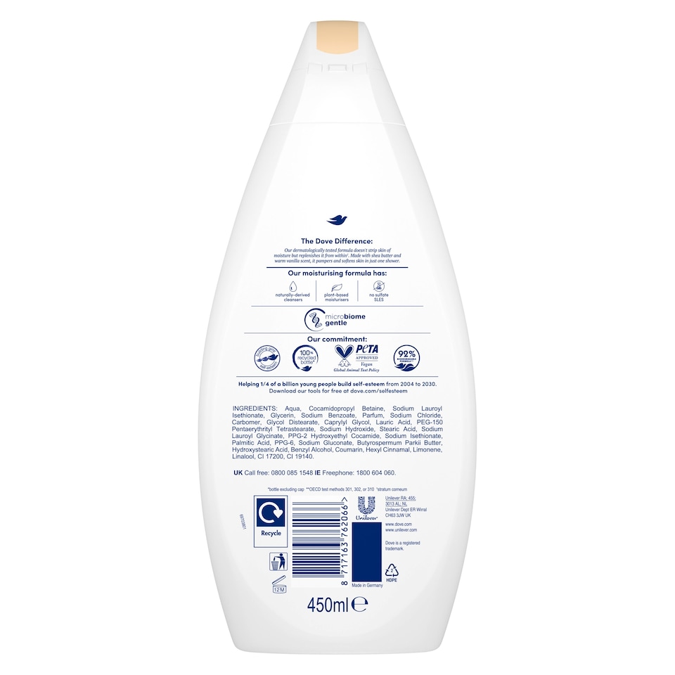 image 1 of Dove Shea Butter & Vanilla Body Wash Shower Gel 450ml