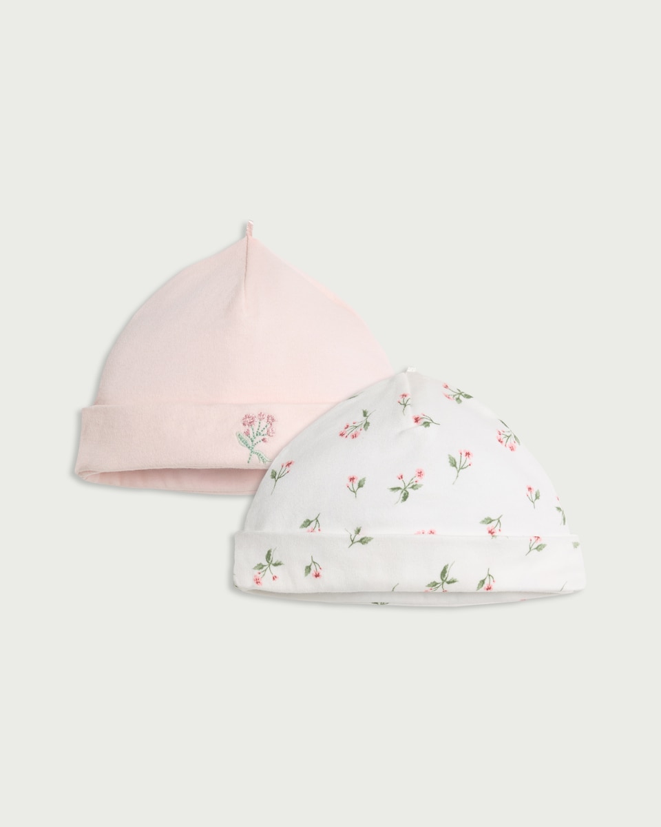 F&F Baby 2-Pack Pure Cotton Hats in Pink