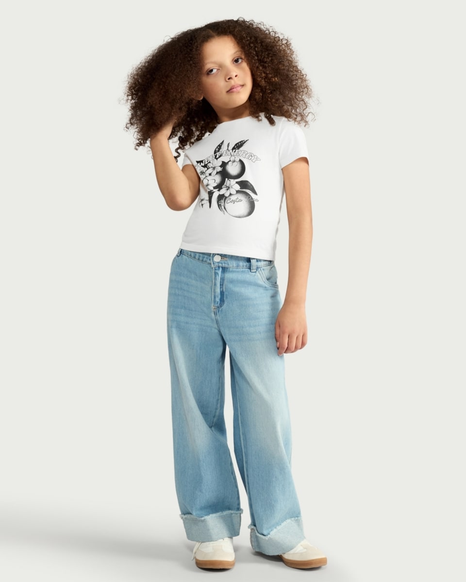 image 1 of F&F Girls Cotton Rich Sweet Energy Costa Rica Slogan T-Shirt in White